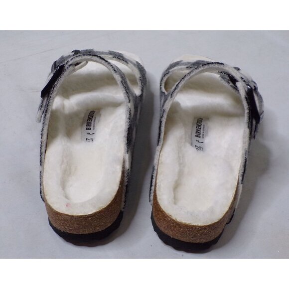 🆕BIRKENSTOCK Arizona Shearling Lined Wool Slide Sandals Black White Plaid 6-6.5 - Picture 8 of 12